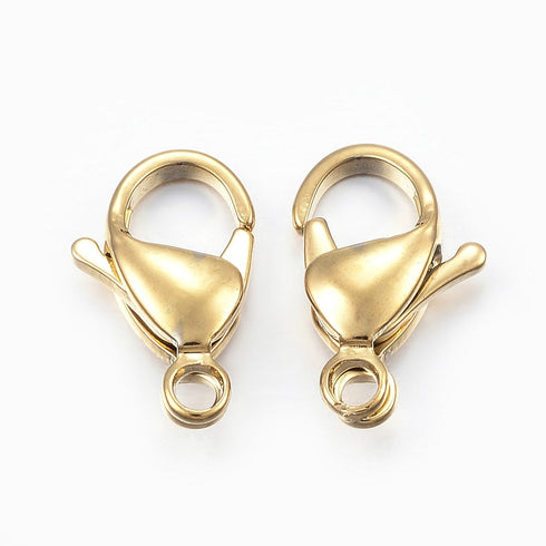 Stainless Steel Lobster Clasp Gold Color 13X8X4mm 6Pcs